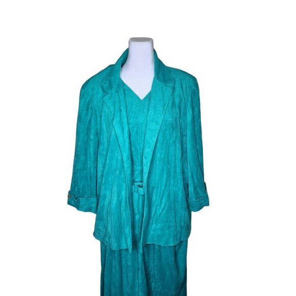 Lane Bryant Vintage 70s Terrycloth 2 Pce Belted Dress Set Womens Size 3XL Teal B - Picture 7 of 12